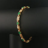 14k Yellow Gold Emerald and Diamond Solid Fancy Bar Link Bracelet 7"