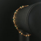 14k Yellow Gold Emerald and Diamond Solid Fancy Bar Link Bracelet 7"