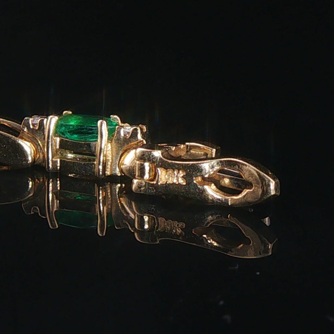 14k Yellow Gold Emerald and Diamond Solid Fancy Bar Link Bracelet 7"