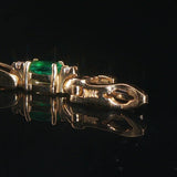 14k Yellow Gold Emerald and Diamond Solid Fancy Bar Link Bracelet 7"