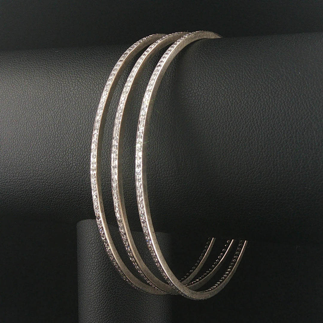 Set of Three 14k White Gold and 4.5cttw Diamond Solid Bangle Bracelets 8"