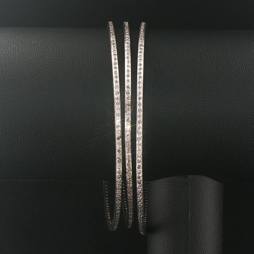 Set of Three 14k White Gold and 4.5cttw Diamond Solid Bangle Bracelets 8"
