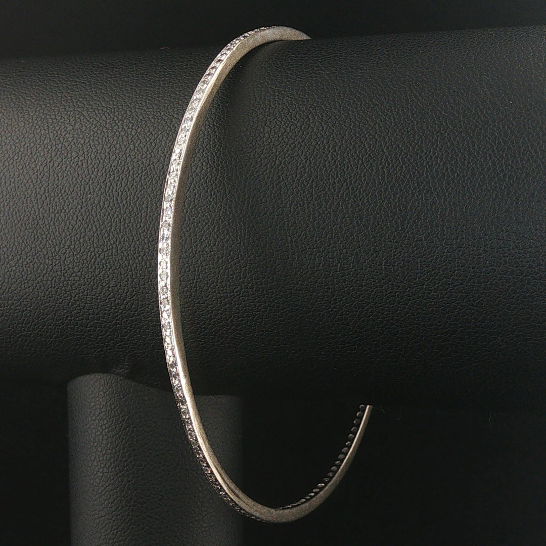 Set of Three 14k White Gold and 4.5cttw Diamond Solid Bangle Bracelets 8"