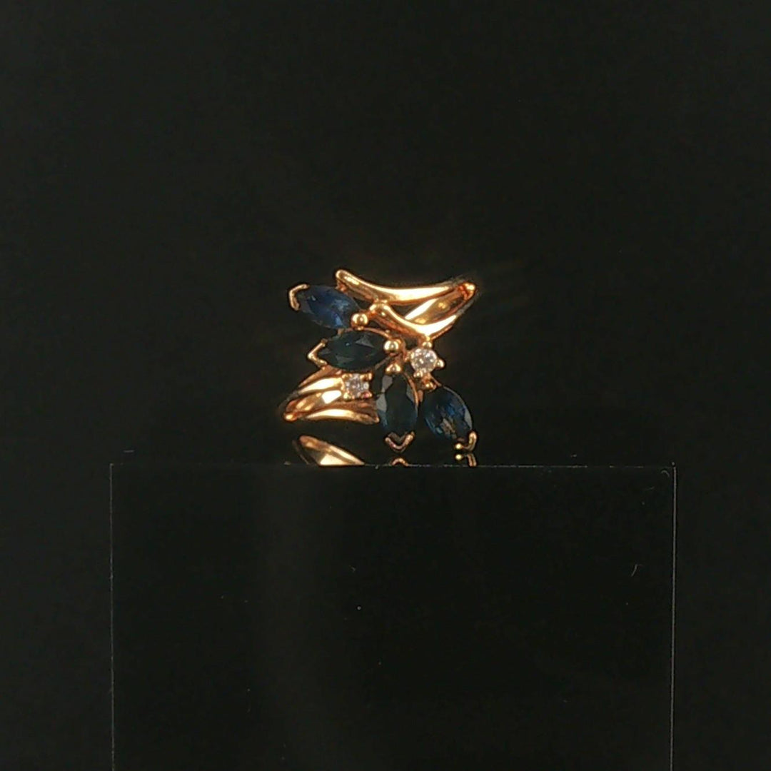 14k Yellow Gold Blue Sapphire and Diamond Ladies Floral Ring Size 6.75