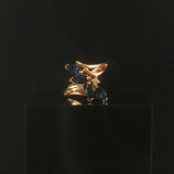 14k Yellow Gold Blue Sapphire and Diamond Ladies Floral Ring Size 6.75