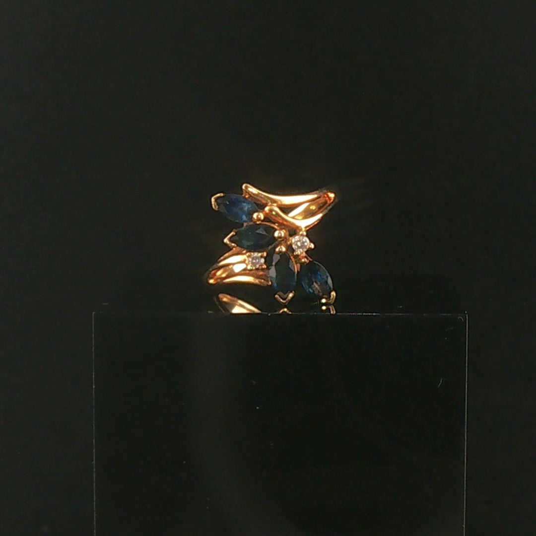 14k Yellow Gold Blue Sapphire and Diamond Ladies Floral Ring Size 6.75