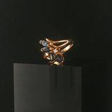 14k Yellow Gold Blue Sapphire and Diamond Ladies Floral Ring Size 6.75