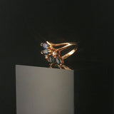 14k Yellow Gold Blue Sapphire and Diamond Ladies Floral Ring Size 6.75