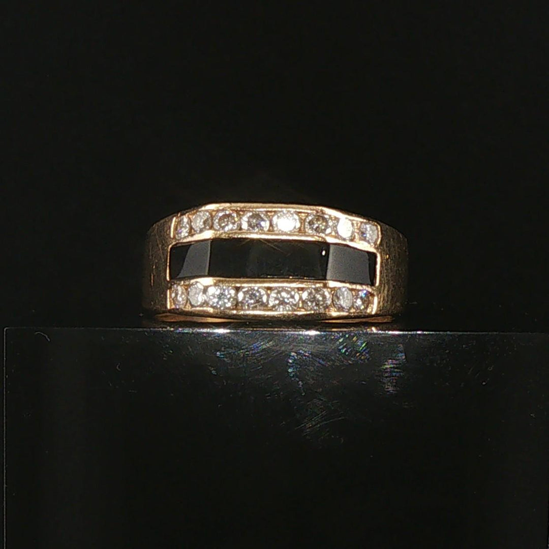 14k Yellow Gold Onyx and 0.50cttw Diamond Solid Men's Ring Size 9