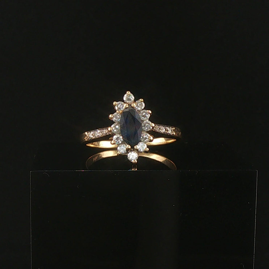 14k Yellow Gold 0.85ct Sapphire and Diamond Halo Ring Size 7.5