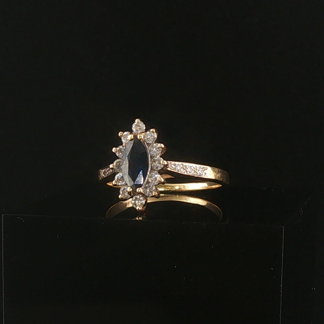 14k Yellow Gold 0.85ct Sapphire and Diamond Halo Ring Size 7.5