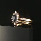 14k Yellow Gold 0.85ct Sapphire and Diamond Halo Ring Size 7.5