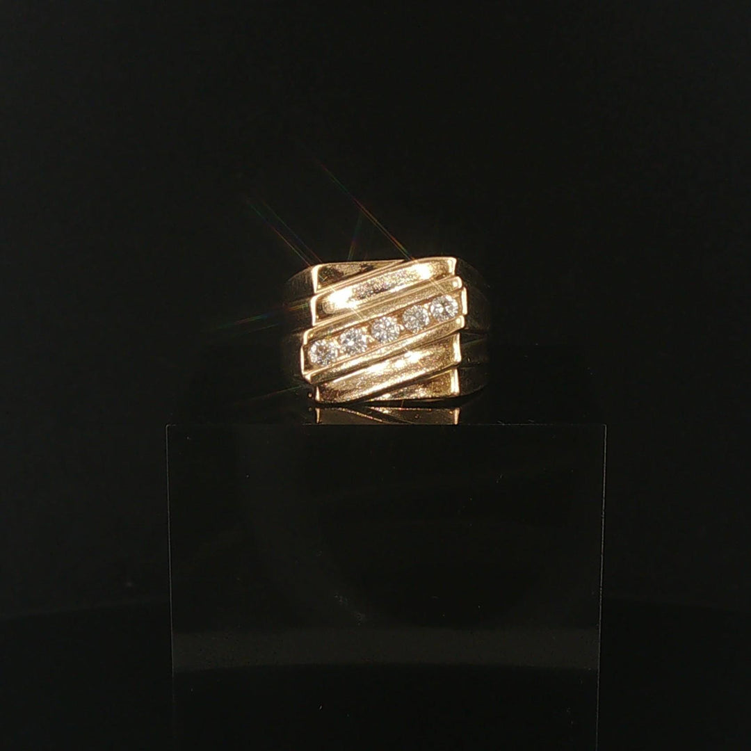 14k Yellow Gold and Diamond Vintage Squared Solid Men's Pinky Ring Size 7.5