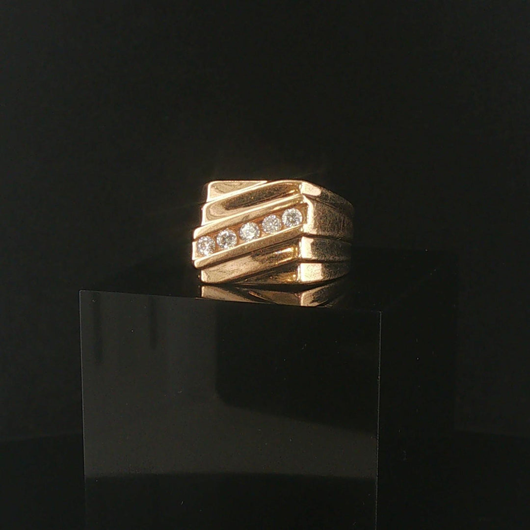 14k Yellow Gold and Diamond Vintage Squared Solid Men's Pinky Ring Size 7.5
