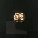 14k Yellow Gold and Diamond Vintage Squared Solid Men's Pinky Ring Size 7.5