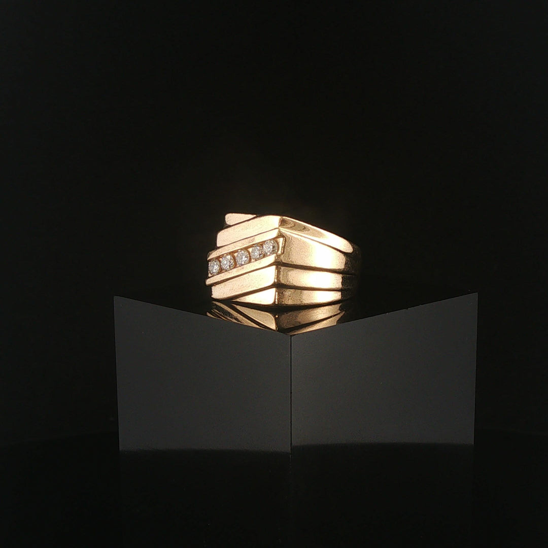 14k Yellow Gold and Diamond Vintage Squared Solid Men's Pinky Ring Size 7.5