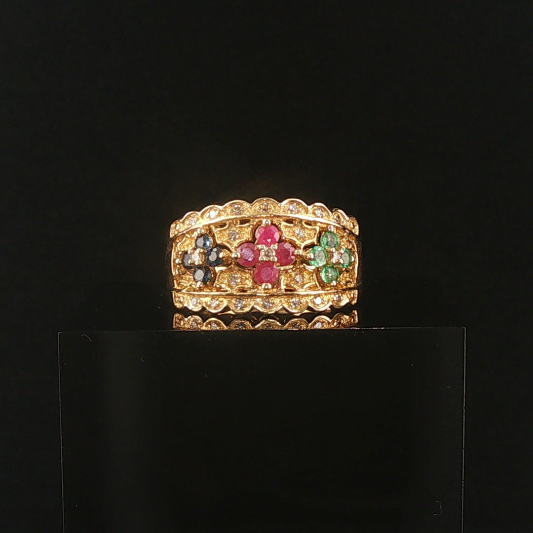 14k Yellow Gold Multi Gemstone and Diamond Ladies Floral Ring Size 7
