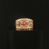 14k Yellow Gold Multi Gemstone and Diamond Ladies Floral Ring Size 7