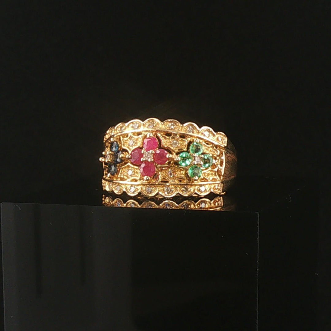 14k Yellow Gold Multi Gemstone and Diamond Ladies Floral Ring Size 7