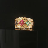 14k Yellow Gold Multi Gemstone and Diamond Ladies Floral Ring Size 7