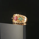 14k Yellow Gold Multi Gemstone and Diamond Ladies Floral Ring Size 7