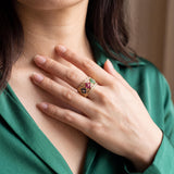 14k Yellow Gold Multi Gemstone and Diamond Ladies Floral Ring Size 7