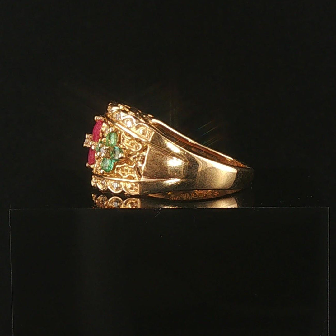 14k Yellow Gold Multi Gemstone and Diamond Ladies Floral Ring Size 7
