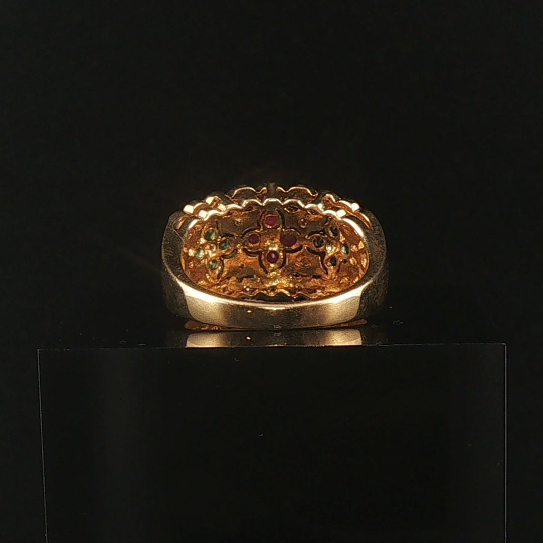 14k Yellow Gold Multi Gemstone and Diamond Ladies Floral Ring Size 7