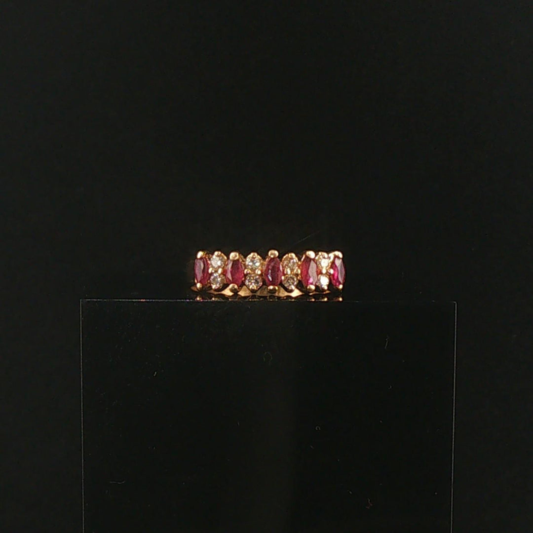 14k Yellow Gold Ruby and Diamond Ladies Vintage Band Ring Size 5.75
