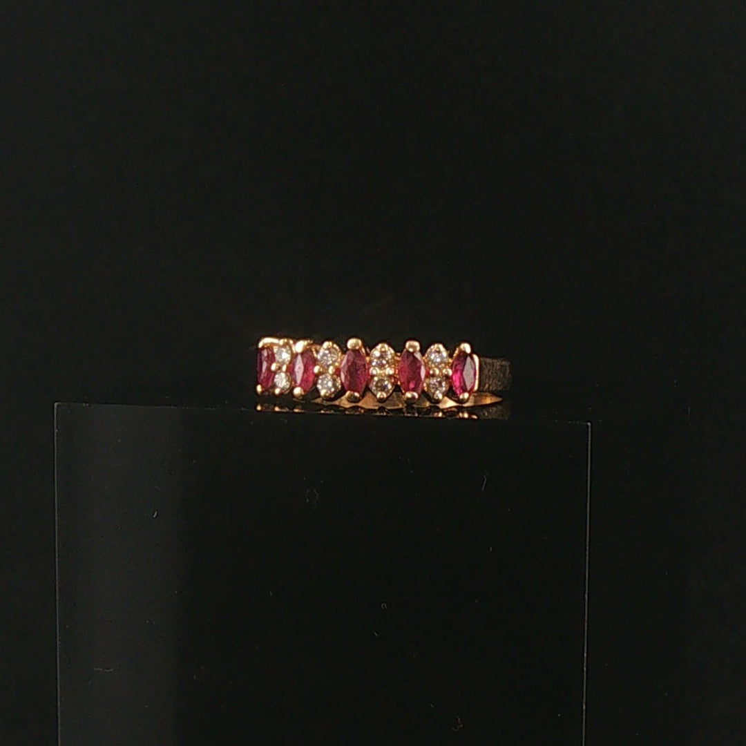 14k Yellow Gold Ruby and Diamond Ladies Vintage Band Ring Size 5.75