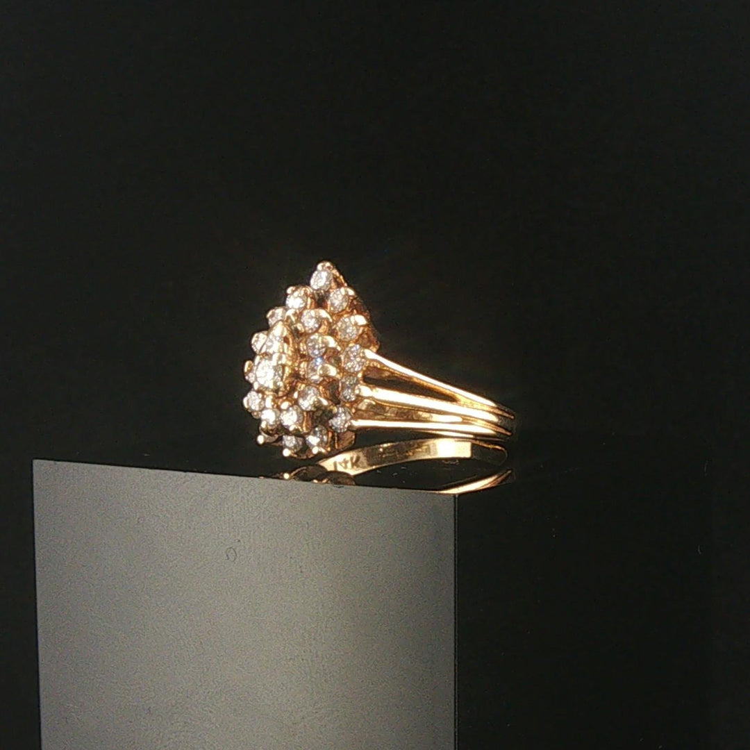 14k Yellow Gold and 0.50cttw Diamond Ladies Cluster Ring Size 7.75