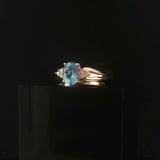 14k Yellow Gold Blue Topaz and Diamond Ladies Ring Size 9.25