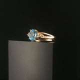 14k Yellow Gold Blue Topaz and Diamond Ladies Ring Size 9.25