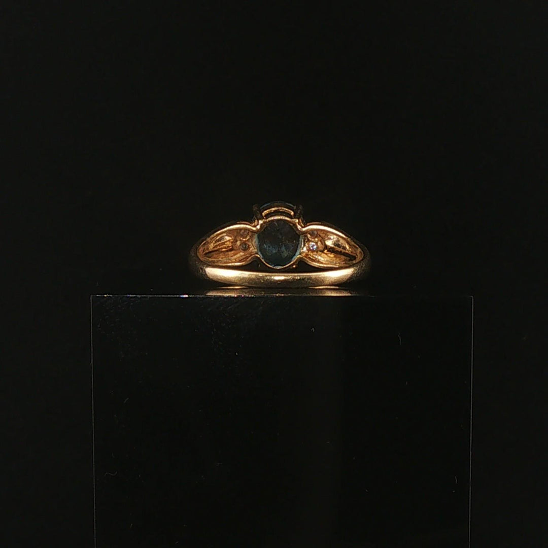 14k Yellow Gold Blue Topaz and Diamond Ladies Ring Size 9.25