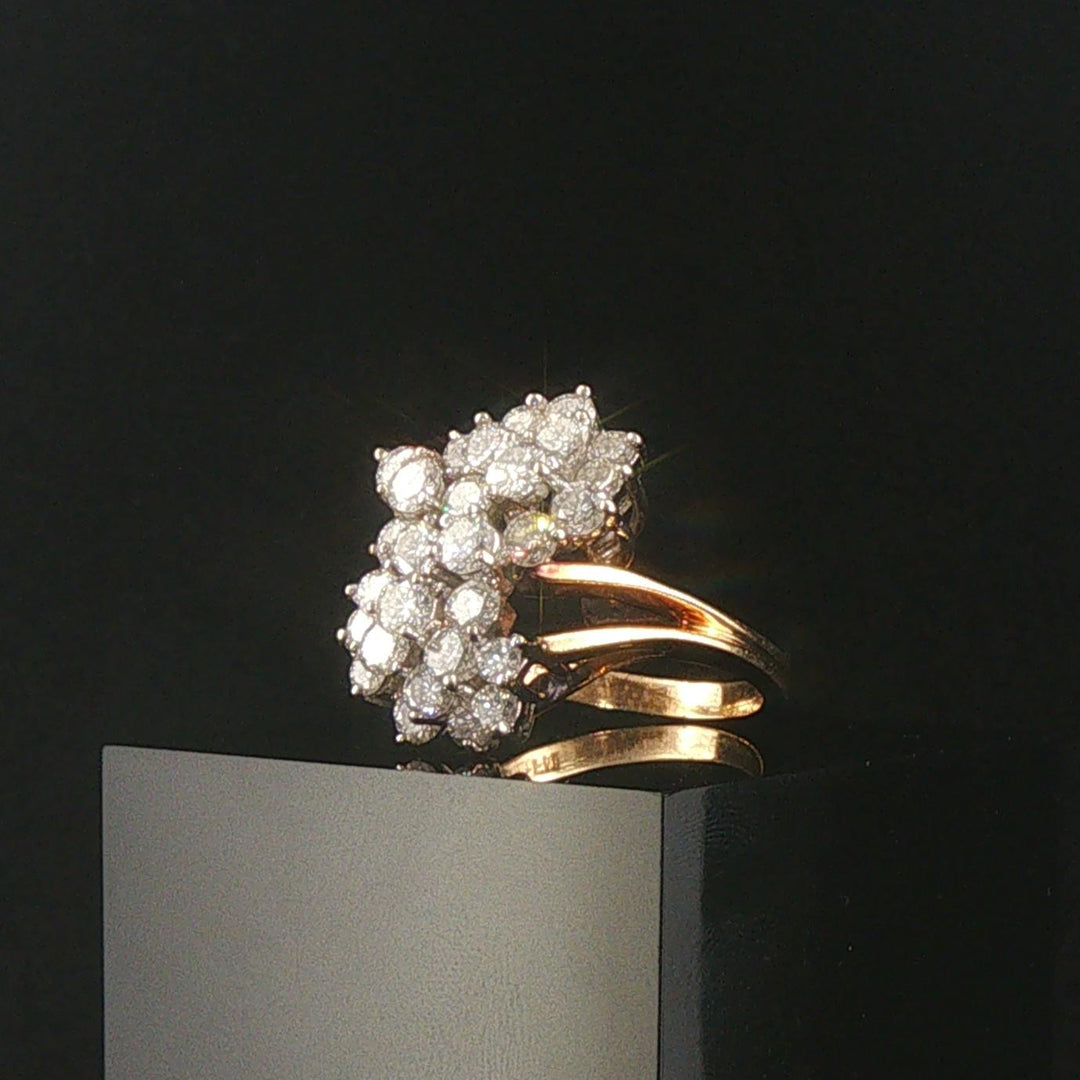 14k Yellow Gold and 2cttw Diamond Vintage Ladies Cluster Ring Size 7.75
