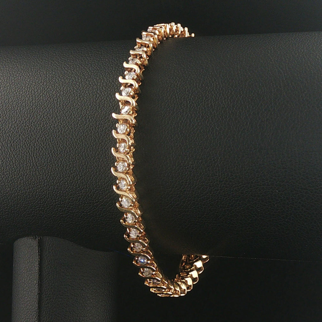 14k Yellow Gold and 3cttw Diamond Solid S Link Vintage Tennis Bracelet 7"