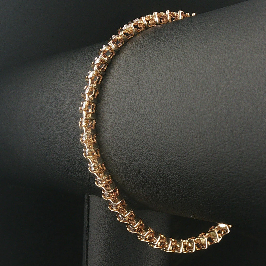 14k Yellow Gold and 3cttw Diamond Solid S Link Vintage Tennis Bracelet 7"