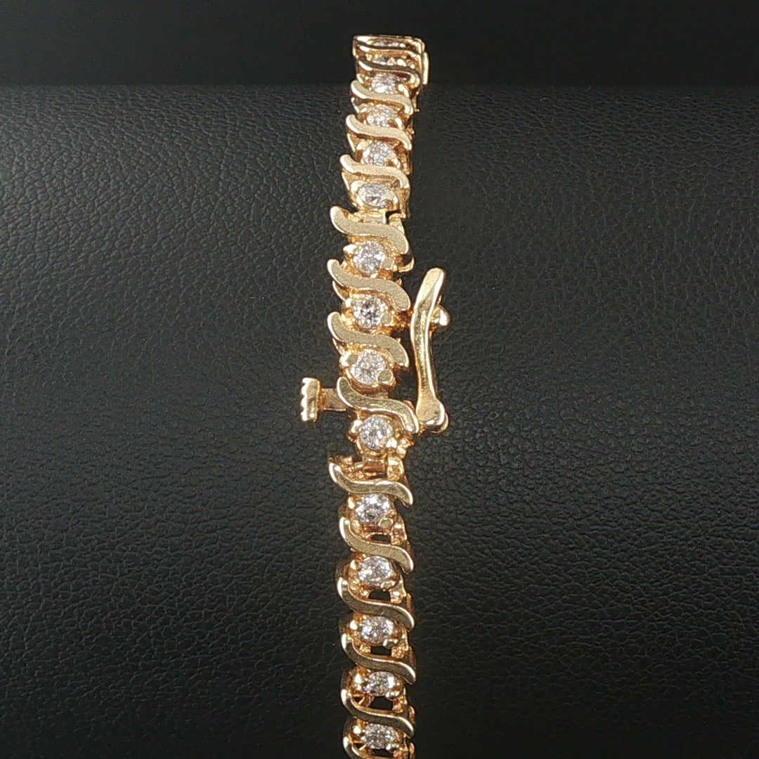 14k Yellow Gold and 3cttw Diamond Solid S Link Vintage Tennis Bracelet 7"