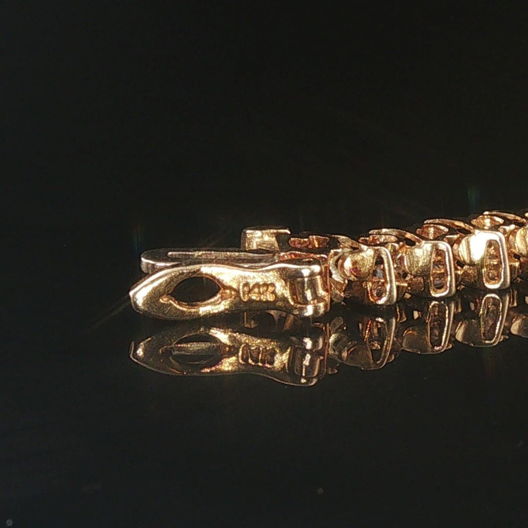 14k Yellow Gold and 3cttw Diamond Solid S Link Vintage Tennis Bracelet 7"