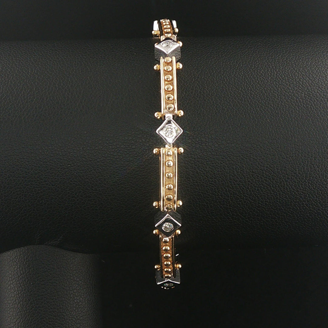 14k Yellow and White Gold 0.50cttw Diamond Solid Vintage Link Bracelet 6.75"