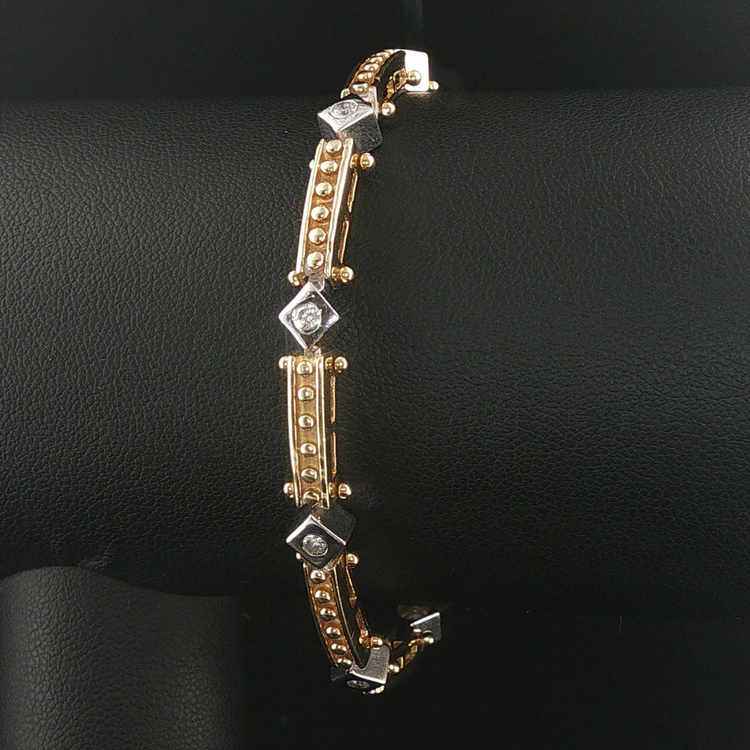 14k Yellow and White Gold 0.50cttw Diamond Solid Vintage Link Bracelet 6.75"