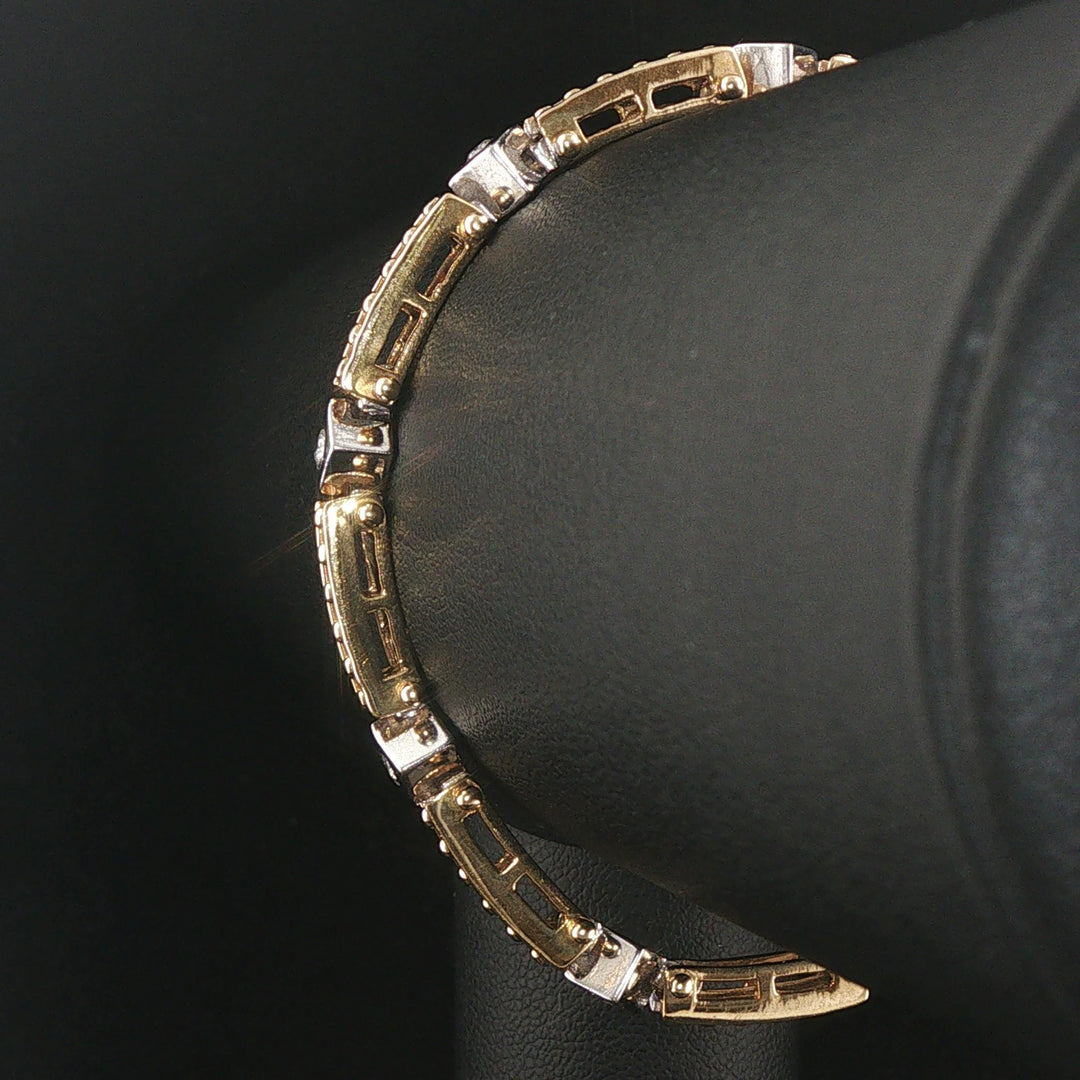 14k Yellow and White Gold 0.50cttw Diamond Solid Vintage Link Bracelet 6.75"