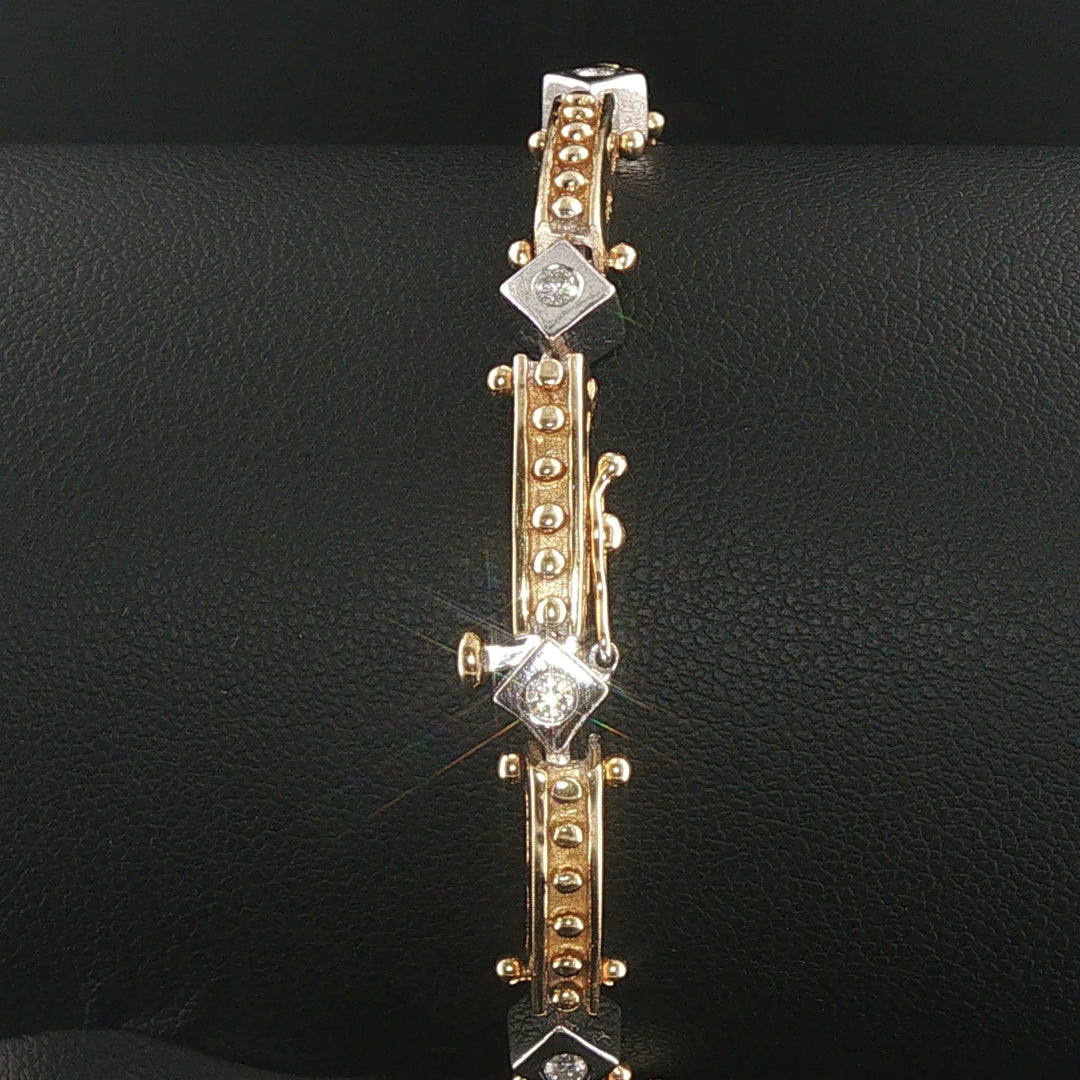 14k Yellow and White Gold 0.50cttw Diamond Solid Vintage Link Bracelet 6.75"