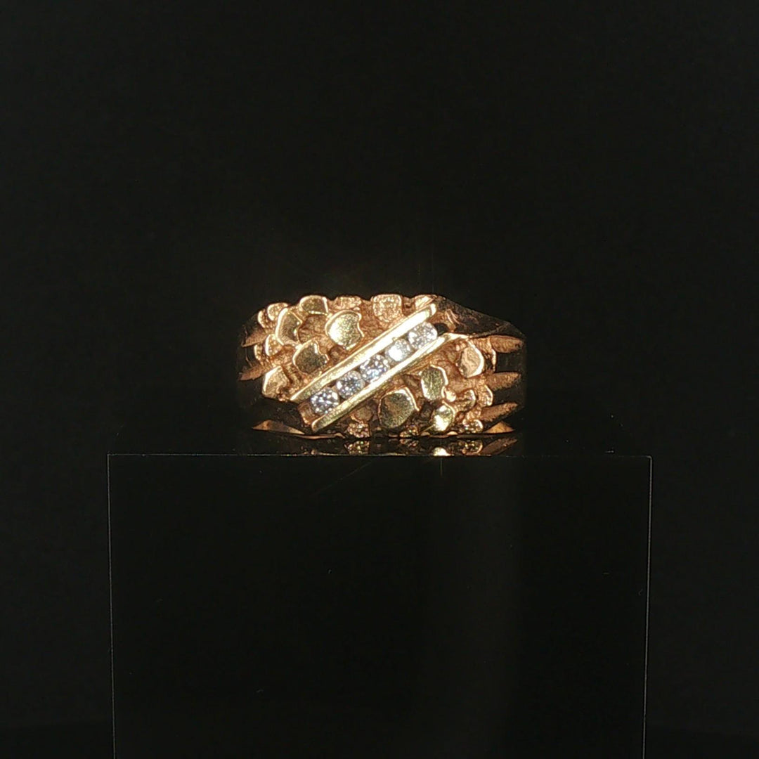 14k Yellow Gold and Diamond Vintage Men's Solid Nugget Ring Size 12.25