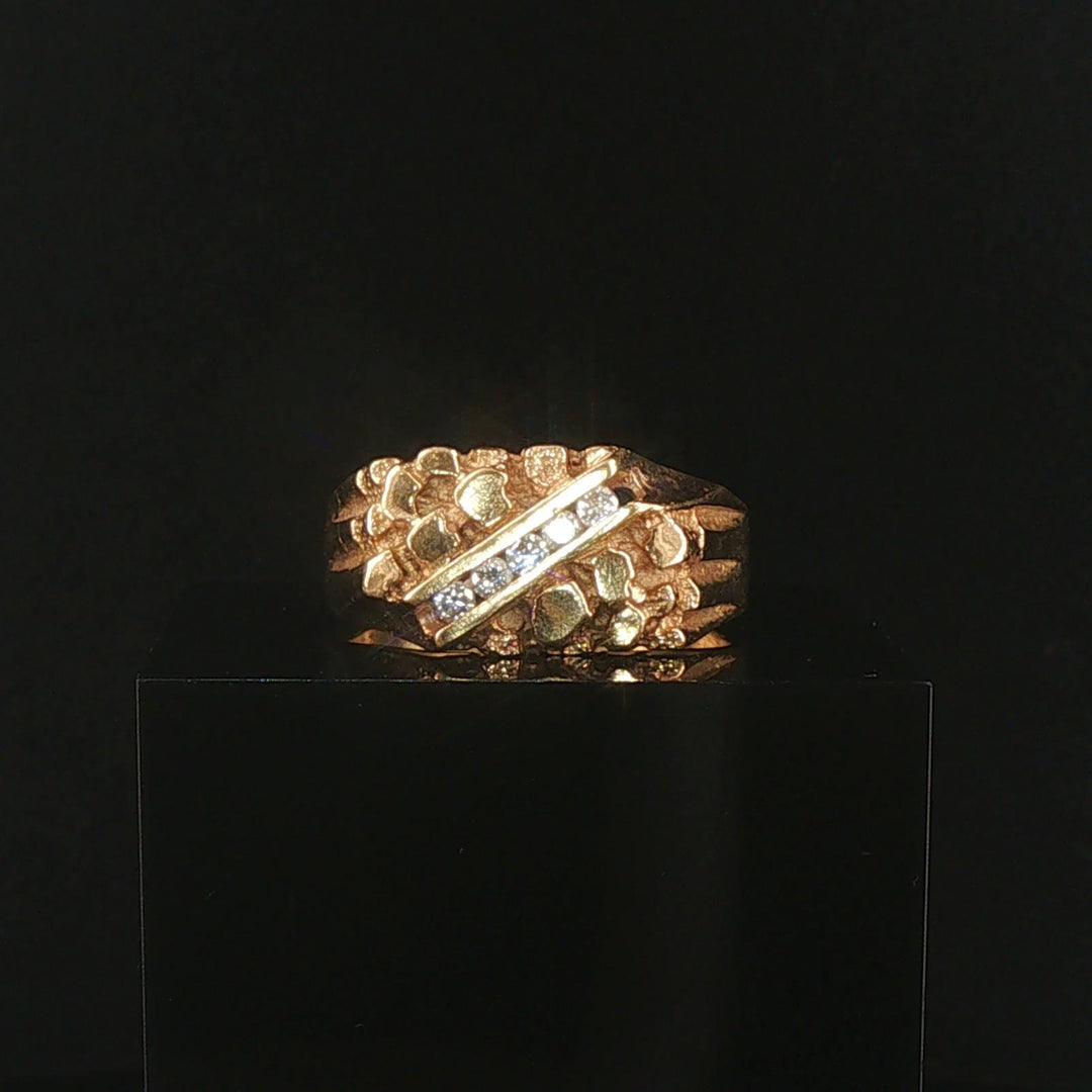 14k Yellow Gold and Diamond Vintage Men's Solid Nugget Ring Size 12.25