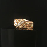 14k Yellow Gold and Diamond Vintage Men's Solid Nugget Ring Size 12.25