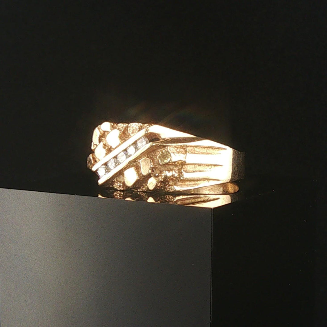 14k Yellow Gold and Diamond Vintage Men's Solid Nugget Ring Size 12.25