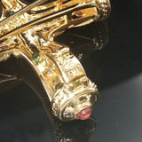 18k Yellow Gold Multi Gemstone and Diamond Heavy Brooch or Pendant 2"