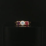 14k Yellow Gold Ruby Amethyst and Diamond Vintage Three Stone Ring Size 4.5