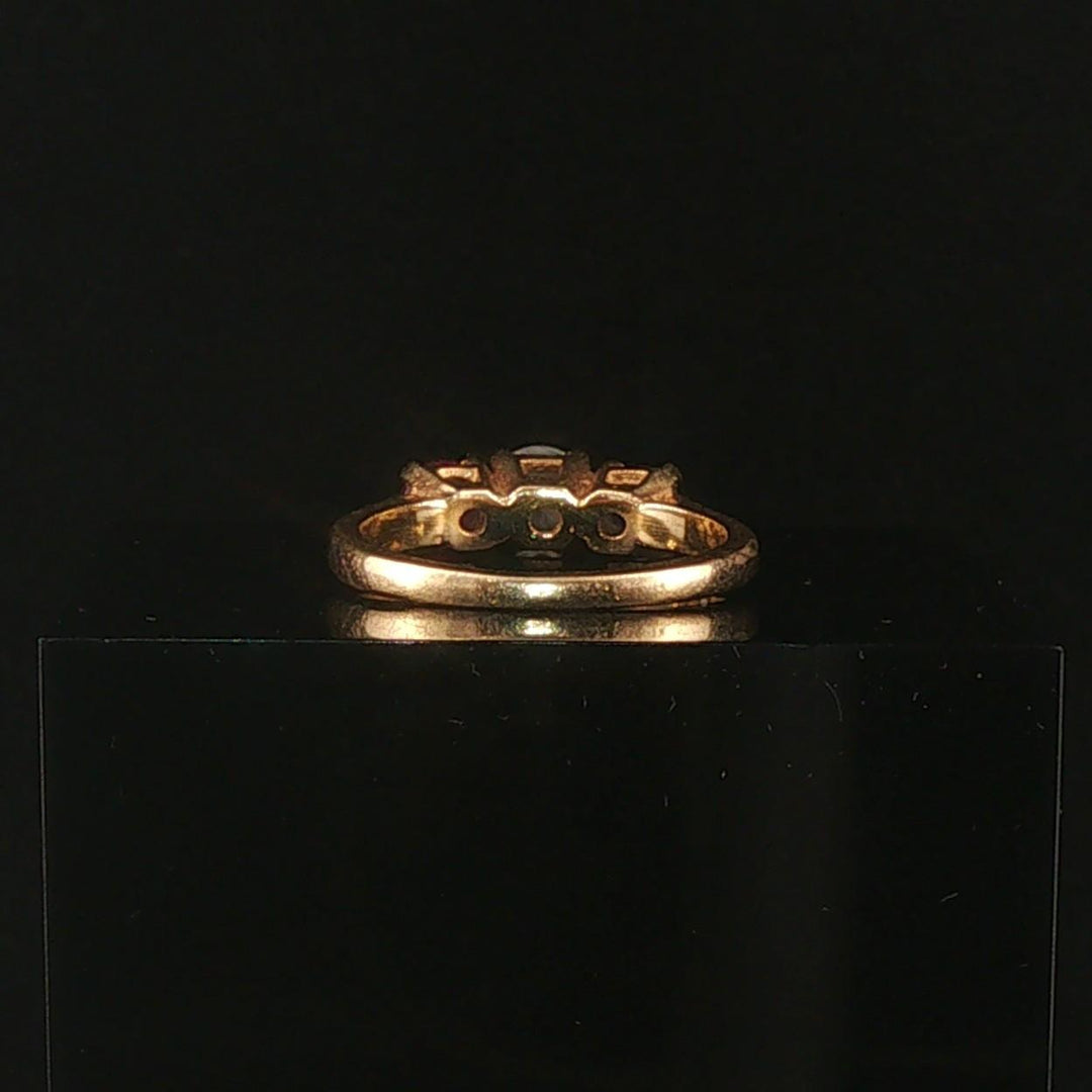 14k Yellow Gold Ruby Amethyst and Diamond Vintage Three Stone Ring Size 4.5